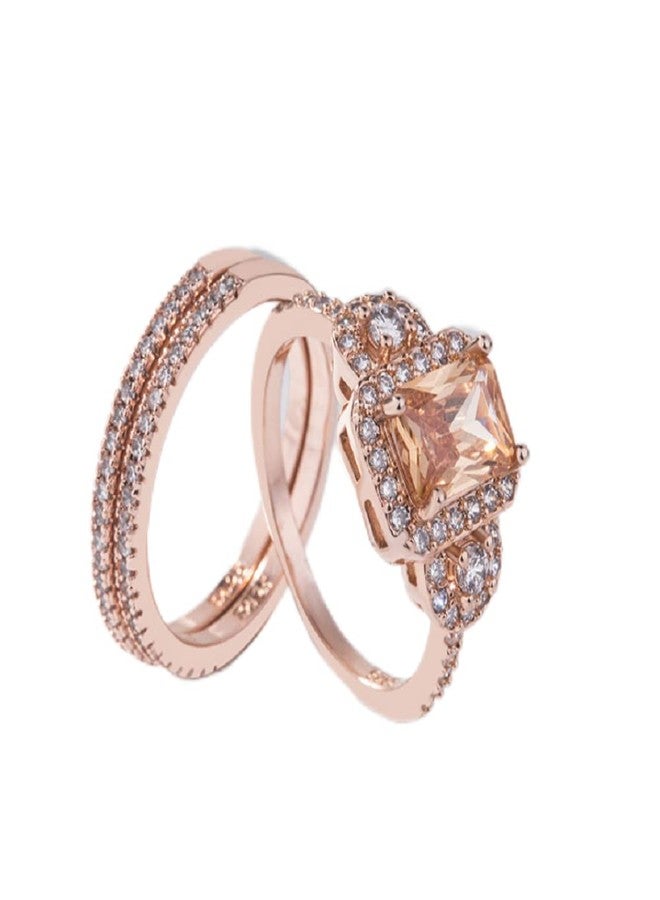 LRGKMCWTOB Gorgeous 18K Rose Gold Filled Morganite Ring Engagement Bridal Women Jewelry Set Size 6-10 (Size 6) - Image 1